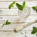 Classic Mojito cocktail  with fresh mint sprigs and recipe